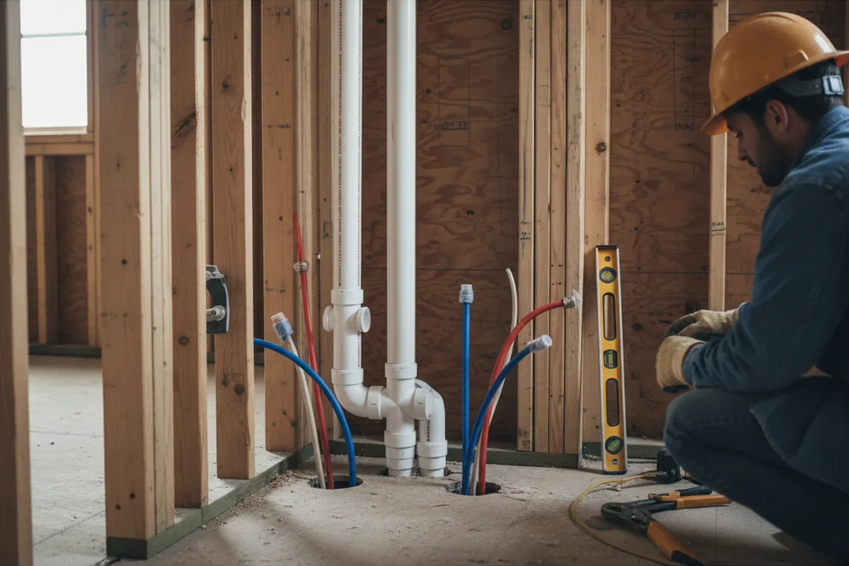 Drain and supply rough-in during Sump Pump Repair in Derry